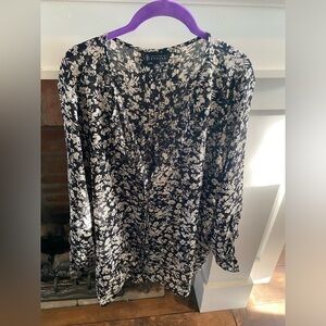 Womens Bobeau Plus Size Curvy Fit B&W Floral Semi Sheer Blouse Office Wo…